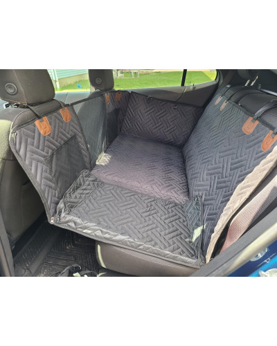 Hard Bottom Dog Car Seat Cover - Half Hammock Style, Backseat Extender, and Car Separator for Dogs, fits hatchbacks, sedans and SUVs